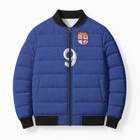 Custom Fijian Football Bomber Puffer Jacket Tapa Pattern and Shark Tribal LT03 Unisex Blue - Polynesian Pride