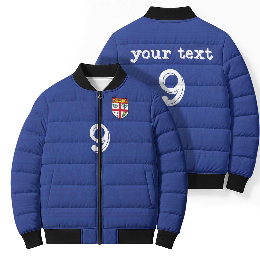 Custom Fijian Football Bomber Puffer Jacket Tapa Pattern and Shark Tribal LT03 - Polynesian Pride