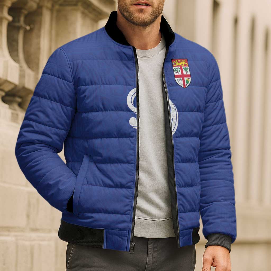 Custom Fijian Football Bomber Puffer Jacket Tapa Pattern and Shark Tribal LT03 - Polynesian Pride