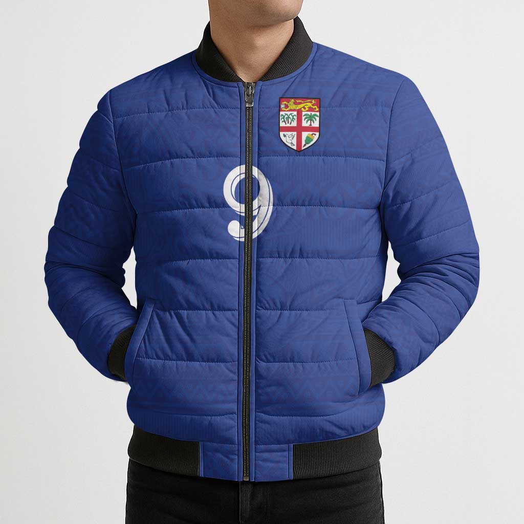 Custom Fijian Football Bomber Puffer Jacket Tapa Pattern and Shark Tribal LT03 - Polynesian Pride