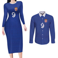 Custom Fijian Football Couples Matching Long Sleeve Bodycon Dress and Long Sleeve Button Shirt Tapa Pattern and Shark Tribal