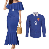 Custom Fijian Football Couples Matching Mermaid Dress and Long Sleeve Button Shirt Tapa Pattern and Shark Tribal
