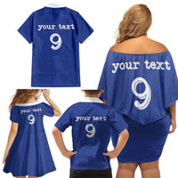 Custom Fijian Football Family Matching Off Shoulder Short Dress and Hawaiian Shirt Tapa Pattern and Shark Tribal