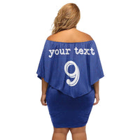 Custom Fijian Football Family Matching Off Shoulder Short Dress and Hawaiian Shirt Tapa Pattern and Shark Tribal