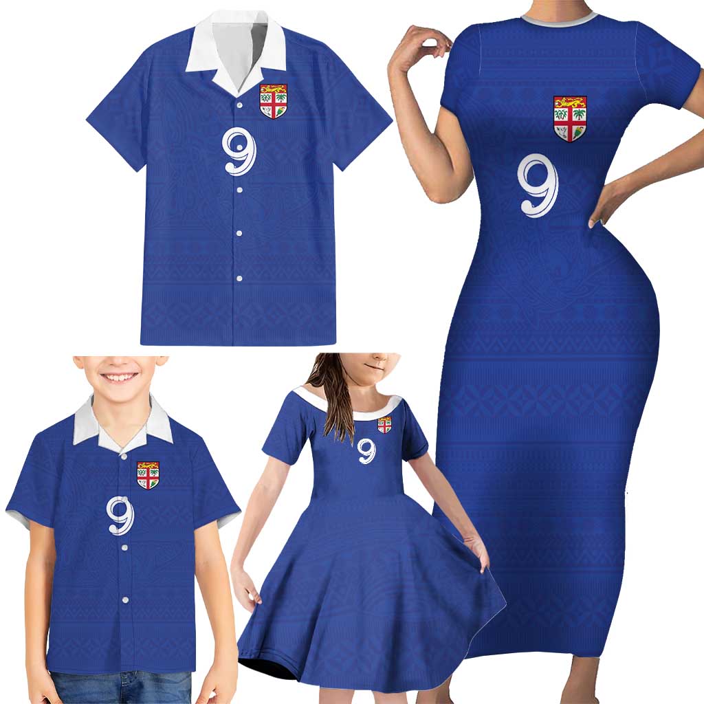 Custom Fijian Football Family Matching Short Sleeve Bodycon Dress and Hawaiian Shirt Tapa Pattern and Shark Tribal LT03 - Polynesian Pride