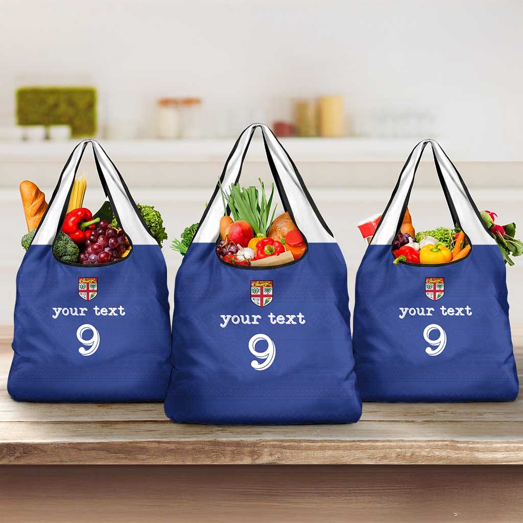 Custom Fijian Football Grocery Bag Tapa Pattern and Shark Tribal LT03 3-pack One Size Blue - Polynesian Pride