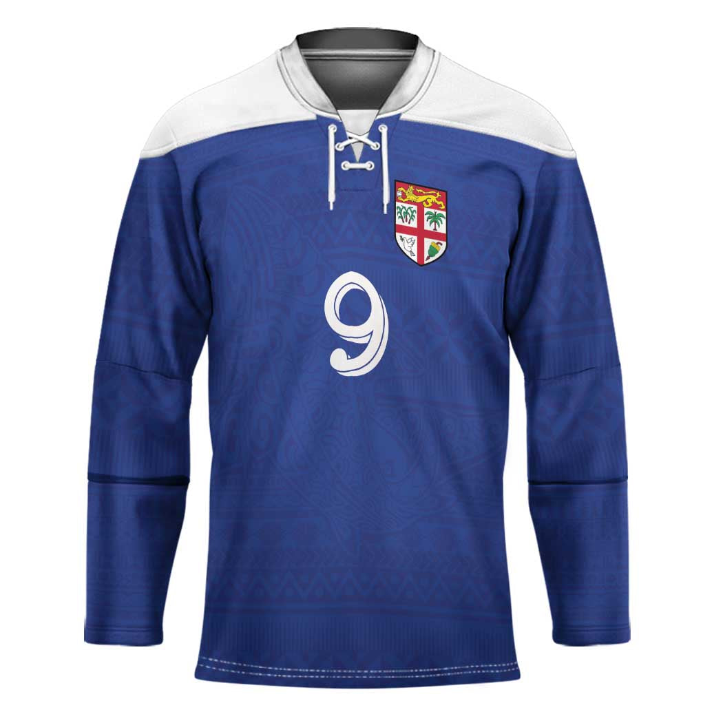 Custom Fijian Football Hockey Jersey Tapa Pattern and Shark Tribal LT03 Unisex Blue - Polynesian Pride