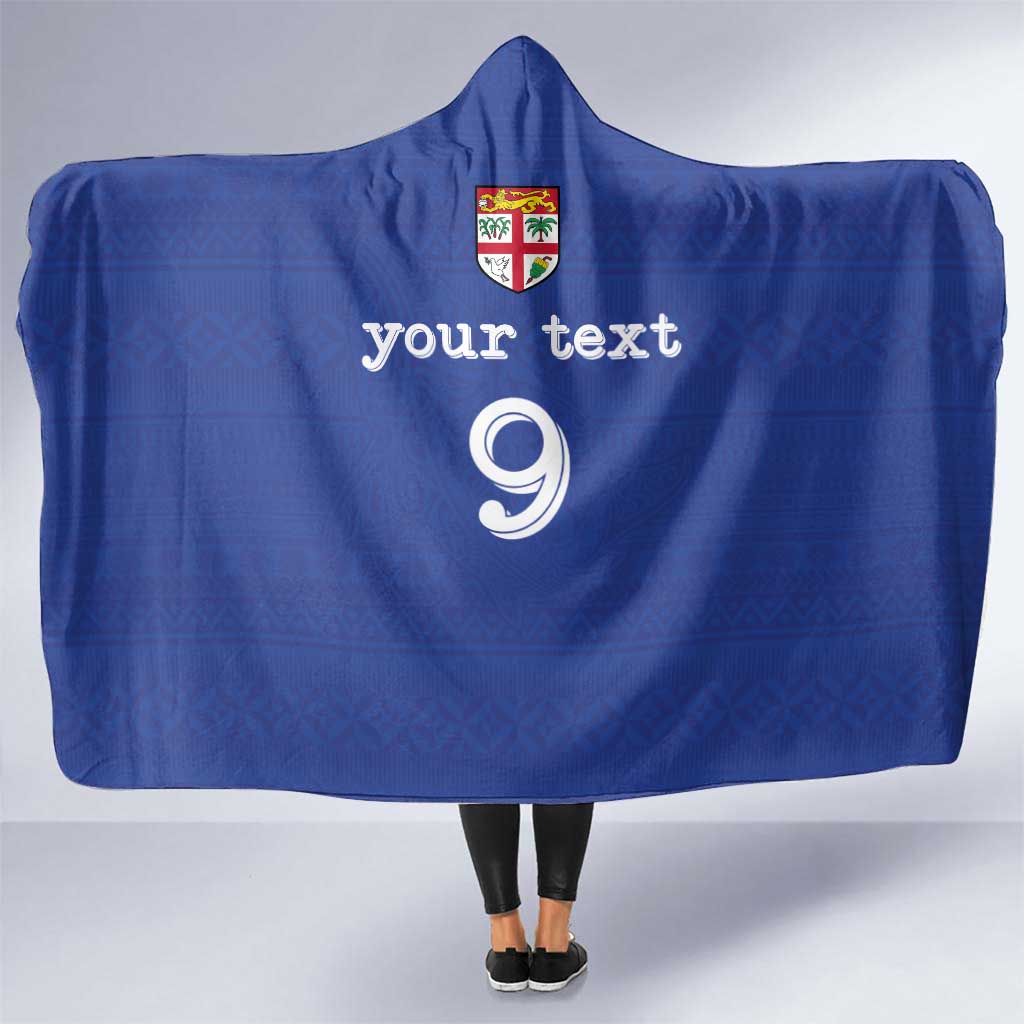 Custom Fijian Football Hooded Blanket Tapa Pattern and Shark Tribal LT03 One Size Blue - Polynesian Pride