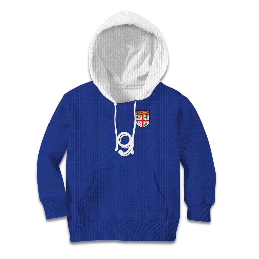 Custom Fijian Football Kid Hoodie Tapa Pattern and Shark Tribal LT03 Hoodie Blue - Polynesian Pride