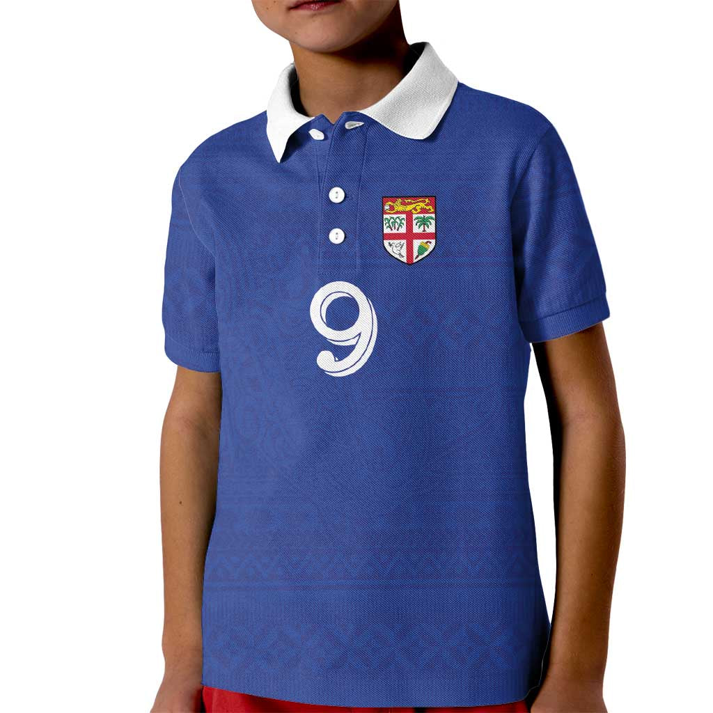 Custom Fijian Football Kid Polo Shirt Tapa Pattern and Shark Tribal LT03 Kid Blue - Polynesian Pride