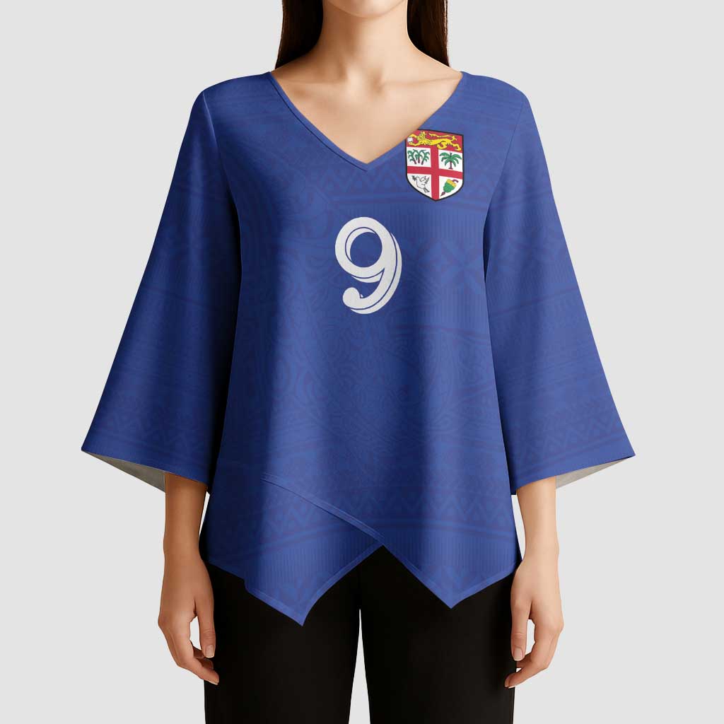 Custom Fijian Football Kimono Sleeve Blouse Tapa Pattern and Shark Tribal LT03 - Polynesian Pride