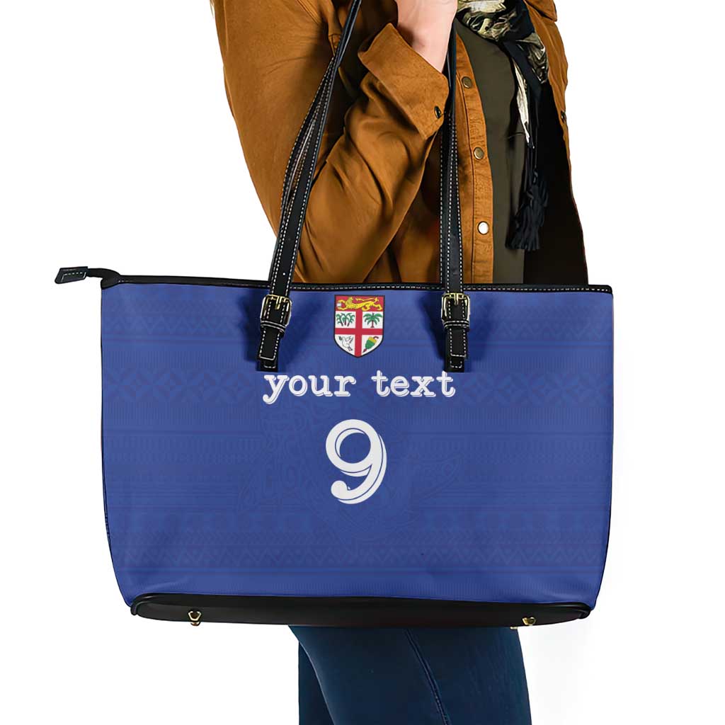 Custom Fijian Football Leather Tote Bag Tapa Pattern and Shark Tribal LT03 - Polynesian Pride
