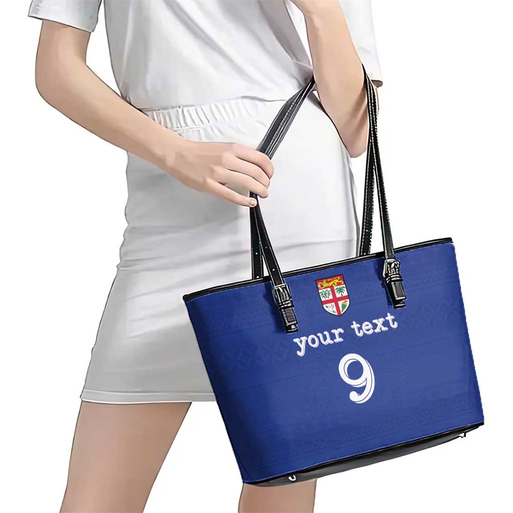 Custom Fijian Football Leather Tote Bag Tapa Pattern and Shark Tribal LT03 - Polynesian Pride