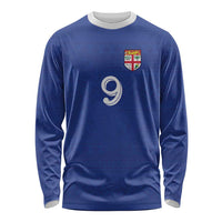 Custom Fijian Football Long Sleeve Shirt Tapa Pattern and Shark Tribal LT03 Unisex Blue - Polynesian Pride