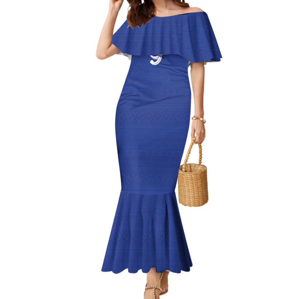 Custom Fijian Football Mermaid Dress Tapa Pattern and Shark Tribal LT03 Women Blue - Polynesian Pride