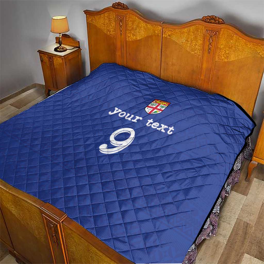 Custom Fijian Football Quilt Tapa Pattern and Shark Tribal