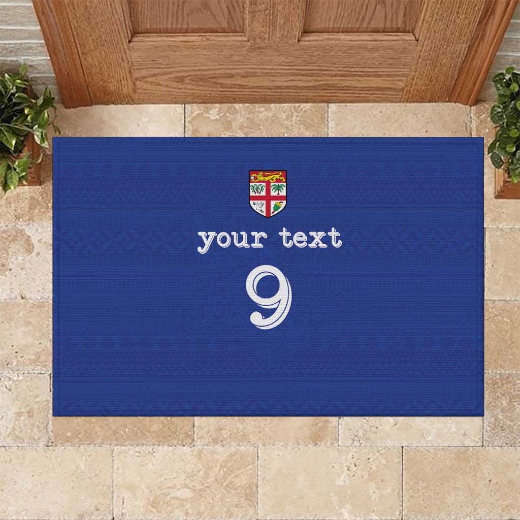 Custom Fijian Football Rubber Doormat Tapa Pattern and Shark Tribal LT03 Blue - Polynesian Pride