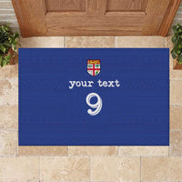 Custom Fijian Football Rubber Doormat Tapa Pattern and Shark Tribal LT03 Blue - Polynesian Pride