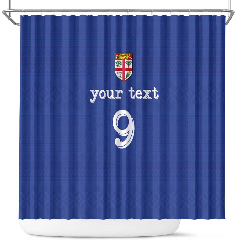 Custom Fijian Football Shower Curtain Tapa Pattern and Shark Tribal LT03 Blue - Polynesian Pride