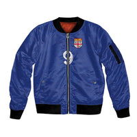Custom Fijian Football Sleeve Zip Bomber Jacket Tapa Pattern and Shark Tribal LT03 Unisex Blue - Polynesian Pride