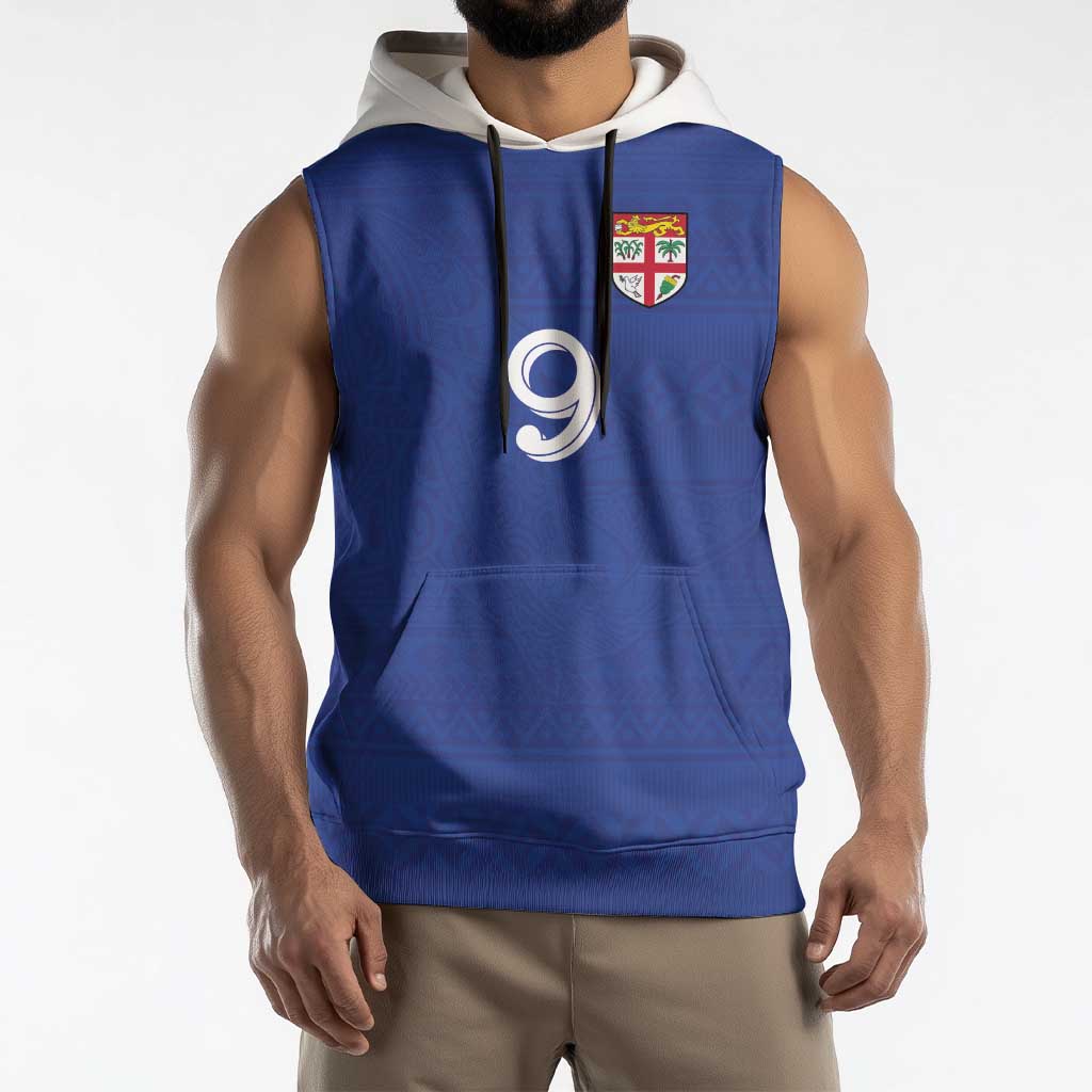 Custom Fijian Football Sleeveless Hoodie Tapa Pattern and Shark Tribal