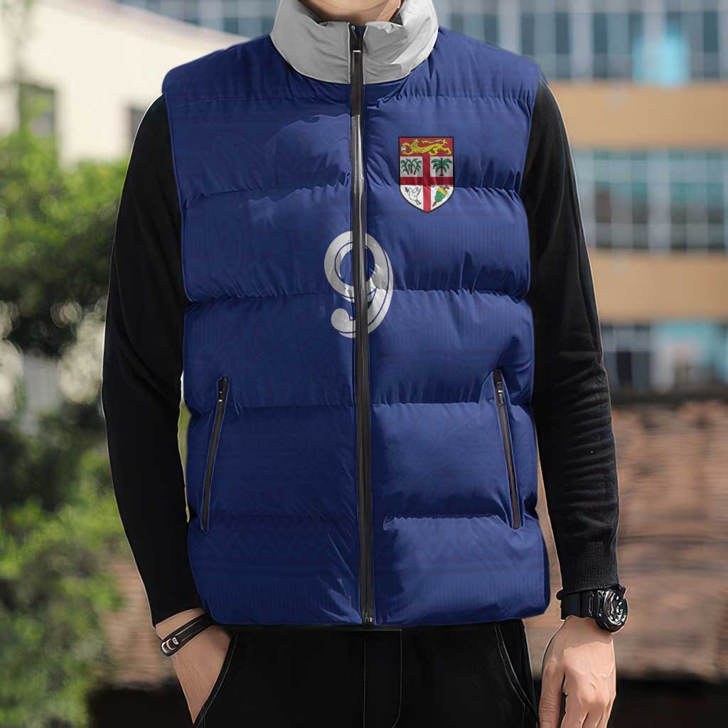Custom Fijian Football Sleeveless Puffer Jacket Tapa Pattern and Shark Tribal LT03 - Polynesian Pride