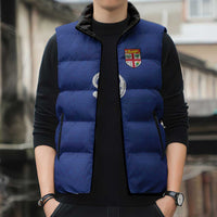 Custom Fijian Football Sleeveless Puffer Jacket Tapa Pattern and Shark Tribal LT03 - Polynesian Pride