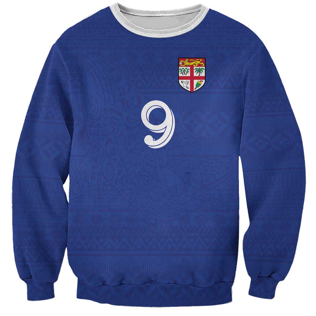 Custom Fijian Football Sweatshirt Tapa Pattern and Shark Tribal LT03 Unisex Blue - Polynesian Pride