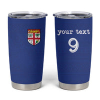Custom Fijian Football Tumbler Cup Tapa Pattern and Shark Tribal LT03 Blue - Polynesian Pride