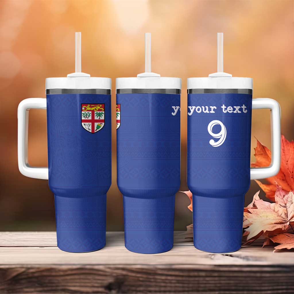Custom Fijian Football Tumbler With Handle Tapa Pattern and Shark Tribal LT03 - Polynesian Pride