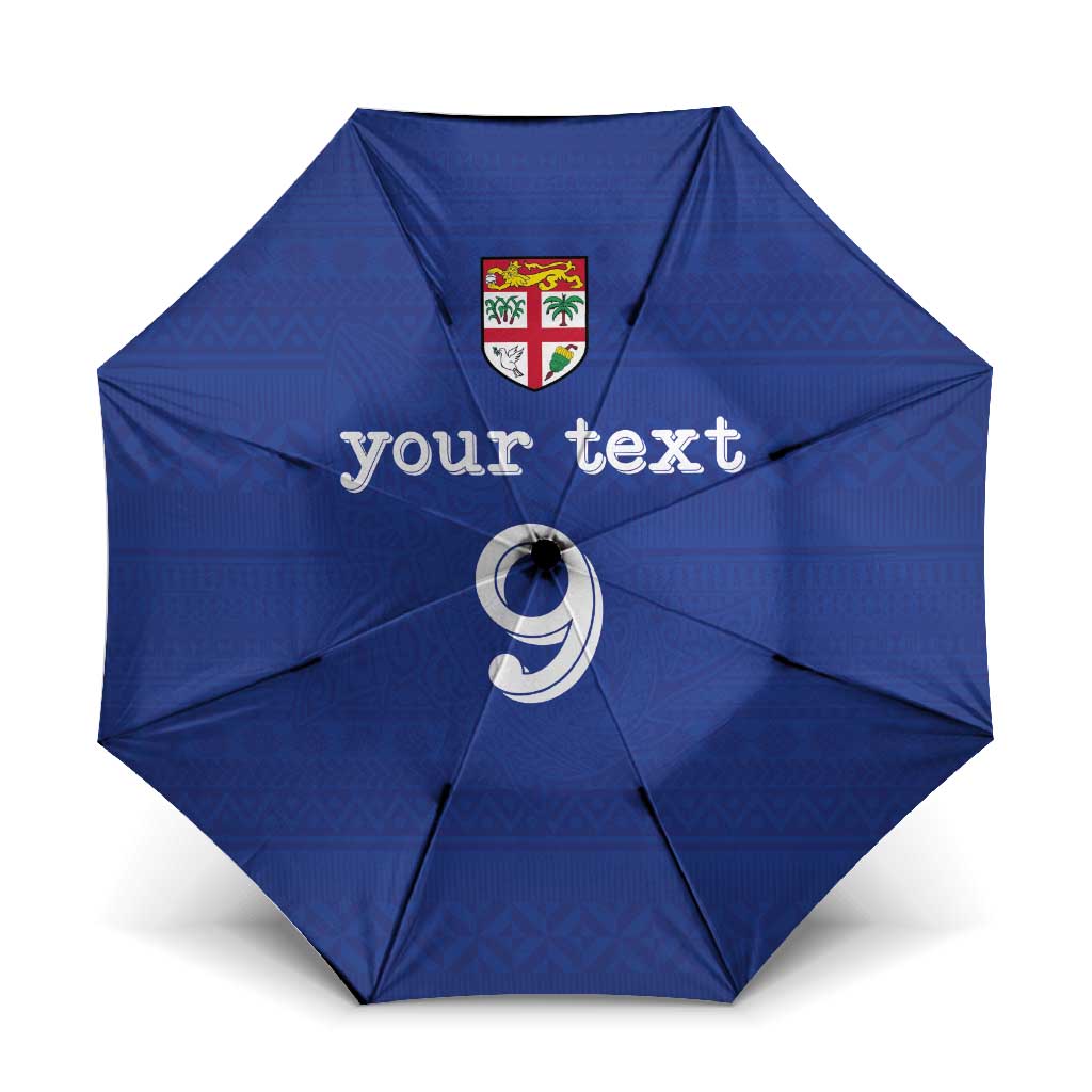 Custom Fijian Football Umbrella Tapa Pattern and Shark Tribal LT03 One Size Folded 11.42 inch Opened Diameter 37.4 inch Blue - Polynesian Pride