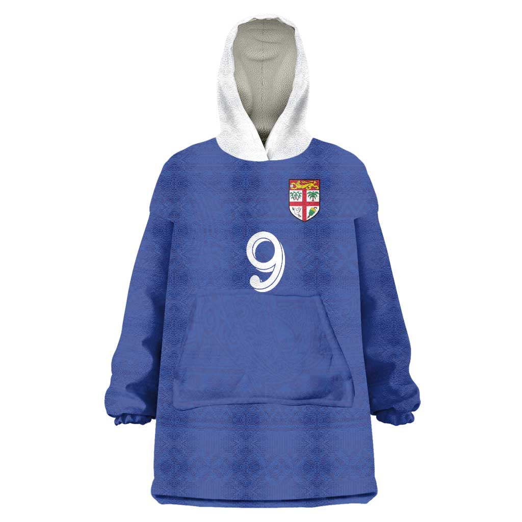 Custom Fijian Football Wearable Blanket Hoodie Tapa Pattern and Shark Tribal LT03 One Size Blue - Polynesian Pride