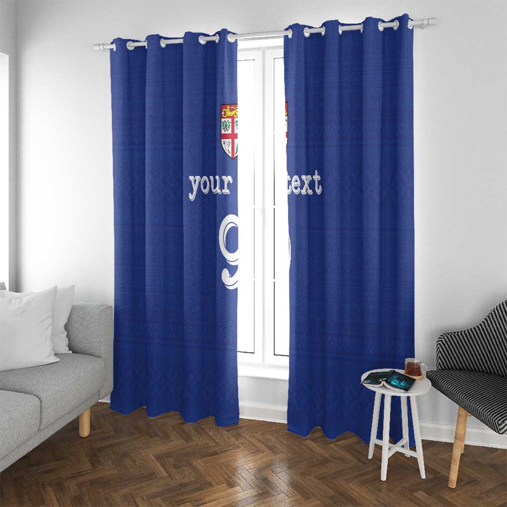 Custom Fijian Football Window Curtain Tapa Pattern and Shark Tribal LT03 With Grommets Blue - Polynesian Pride