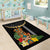 Hawaii Plumeria Lei Area Rug Tiki and Kakau Pattern Black Color