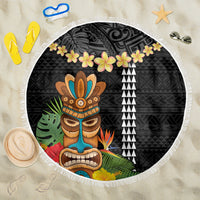 Hawaii Plumeria Lei Beach Blanket Tiki and Kakau Pattern Black Color LT03 One Size 150cm Black - Polynesian Pride