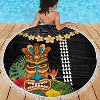Hawaii Plumeria Lei Beach Blanket Tiki and Kakau Pattern Black Color LT03 - Polynesian Pride