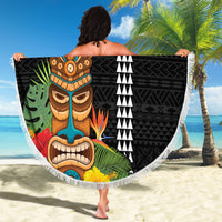 Hawaii Plumeria Lei Beach Blanket Tiki and Kakau Pattern Black Color LT03 - Polynesian Pride