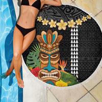 Hawaii Plumeria Lei Beach Blanket Tiki and Kakau Pattern Black Color LT03 - Polynesian Pride