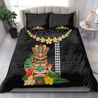 Hawaii Plumeria Lei Bedding Set Tiki and Kakau Pattern Black Color LT03 - Polynesian Pride
