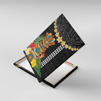 Hawaii Plumeria Lei Canvas Wall Art Tiki and Kakau Pattern Black Color LT03 With Frame Black - Polynesian Pride