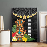 Hawaii Plumeria Lei Canvas Wall Art Tiki and Kakau Pattern Black Color LT03 - Polynesian Pride