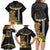 Hawaii Plumeria Lei Family Matching Long Sleeve Bodycon Dress and Hawaiian Shirt Tiki and Kakau Pattern Black Color