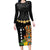 Hawaii Plumeria Lei Family Matching Long Sleeve Bodycon Dress and Hawaiian Shirt Tiki and Kakau Pattern Black Color