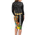 Hawaii Plumeria Lei Family Matching Long Sleeve Bodycon Dress and Hawaiian Shirt Tiki and Kakau Pattern Black Color