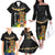 Hawaii Plumeria Lei Family Matching Off The Shoulder Long Sleeve Dress and Hawaiian Shirt Tiki and Kakau Pattern Black Color