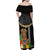 Hawaii Plumeria Lei Family Matching Off Shoulder Maxi Dress and Hawaiian Shirt Tiki and Kakau Pattern Black Color