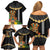 Hawaii Plumeria Lei Family Matching Off Shoulder Short Dress and Hawaiian Shirt Tiki and Kakau Pattern Black Color