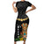 Hawaii Plumeria Lei Family Matching Short Sleeve Bodycon Dress and Hawaiian Shirt Tiki and Kakau Pattern Black Color