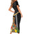 Hawaii Plumeria Lei Family Matching Short Sleeve Bodycon Dress and Hawaiian Shirt Tiki and Kakau Pattern Black Color