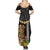 Hawaii Plumeria Lei Family Matching Summer Maxi Dress and Hawaiian Shirt Tiki and Kakau Pattern Black Color